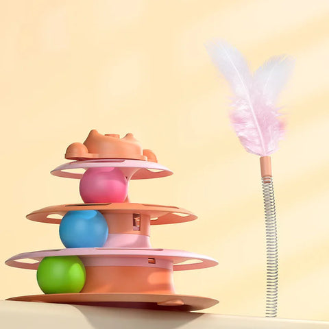 Self-Play Cat Toy with Feather and Rolling Ball
