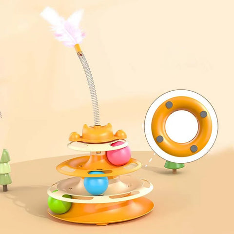 Self-Play Cat Toy with Feather and Rolling Ball