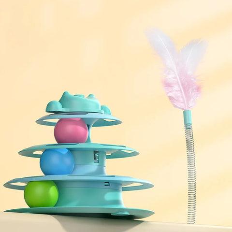 Self-Play Cat Toy with Feather and Rolling Ball